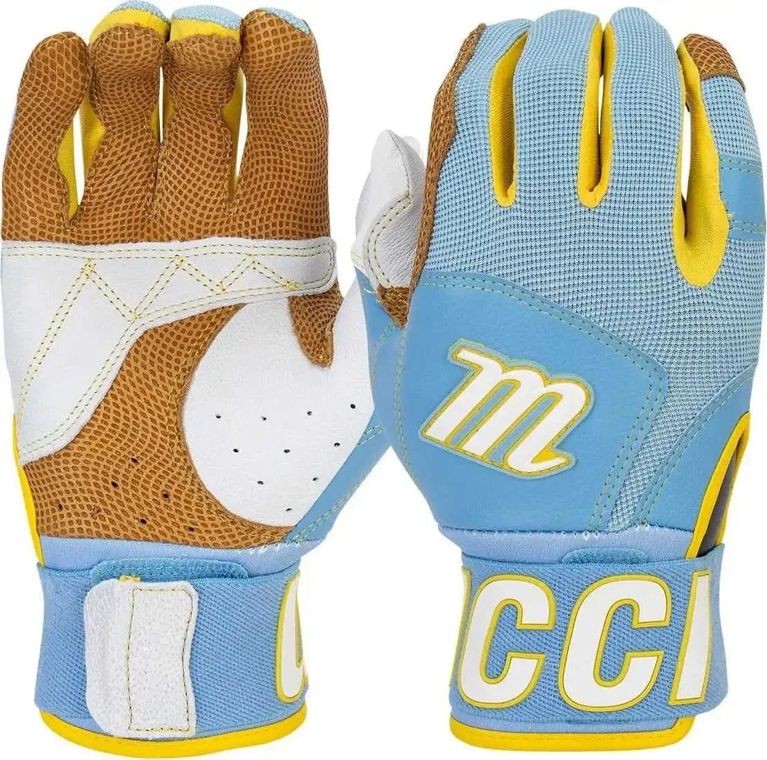 Marucci Blacksmith V2 Youth Batting Glove - Columbia Blue Yellow 3 Marucci Blacksmith V2 Youth Batting Glove - Columbia Blue Yellow