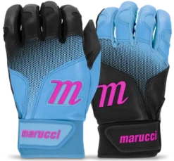 Marucci PWR FADE Batting Gloves Youth Pair - Black Columbia Blue