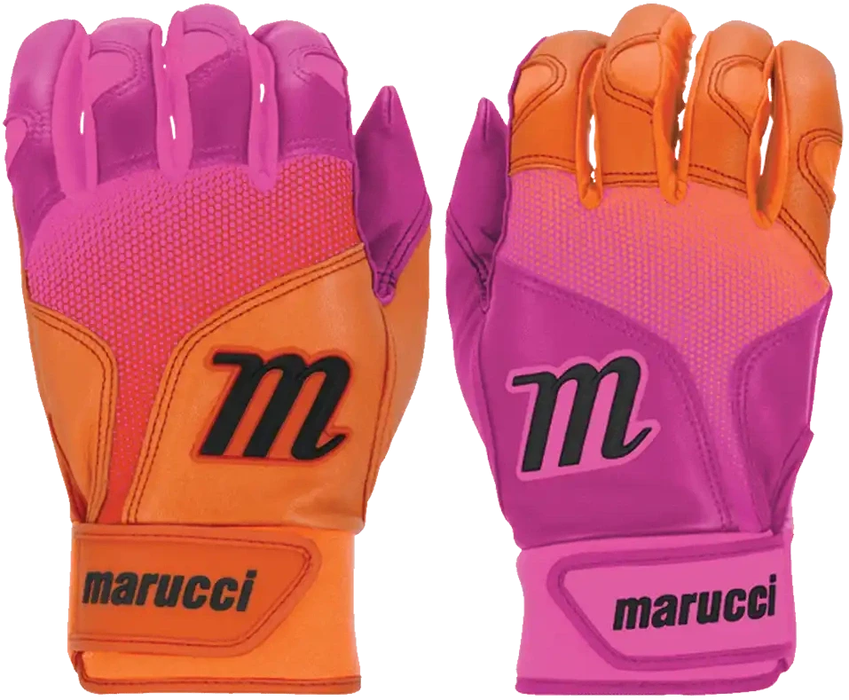 Marucci PWR FADE Batting Gloves Youth Pair - Pink Orange 3 Marucci PWR FADE Batting Gloves Youth Pair - Pink Orange